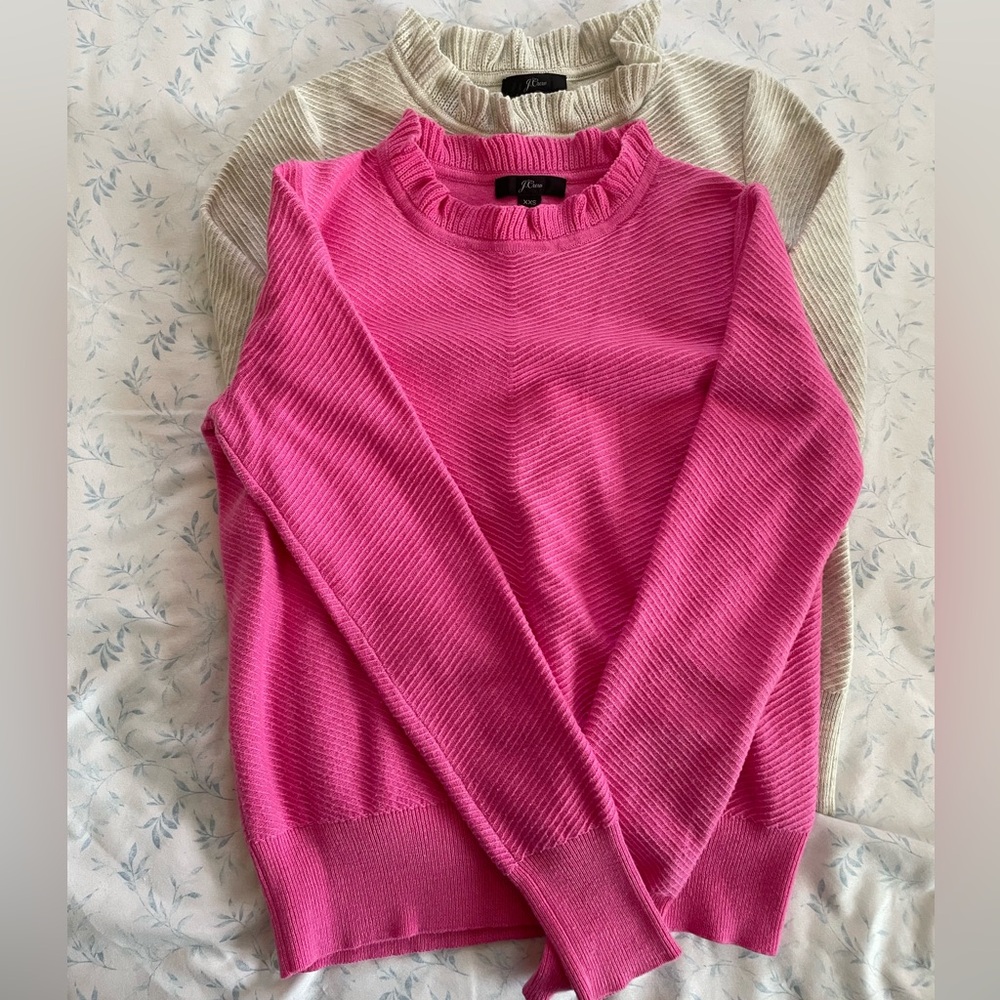 J. Crew Pink and Cream Crew Neck Sweaters